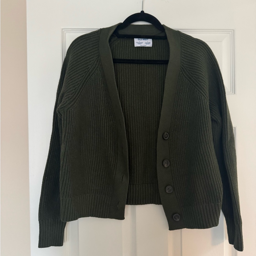Olive Green Button-Up Cardigan Sweater - small